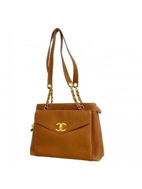 Chanel Chain Tote Caviar Leather Brown Gold